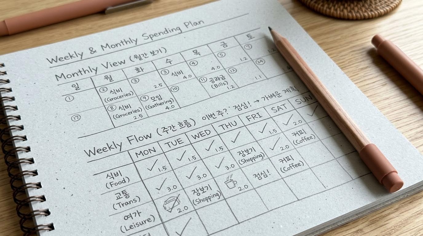 한 주와 한 달의 지출 흐름을 미리 그려 본 간단한 소비 계획 메모